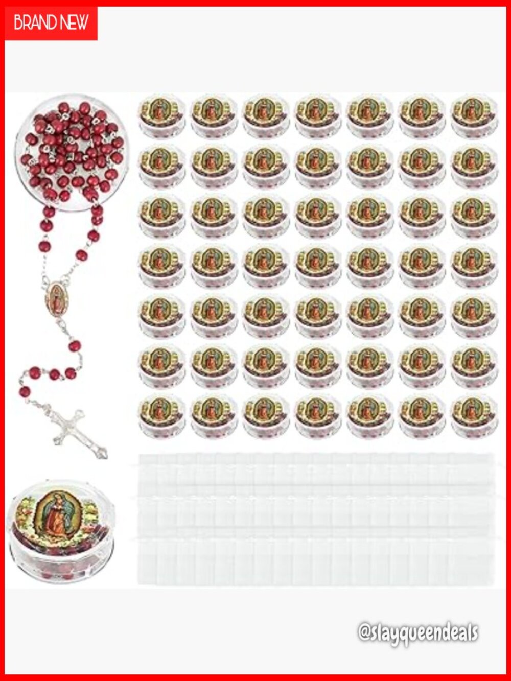 50pc Scented Red Rosary Necklace Set with Gift Box & Mesh Bag